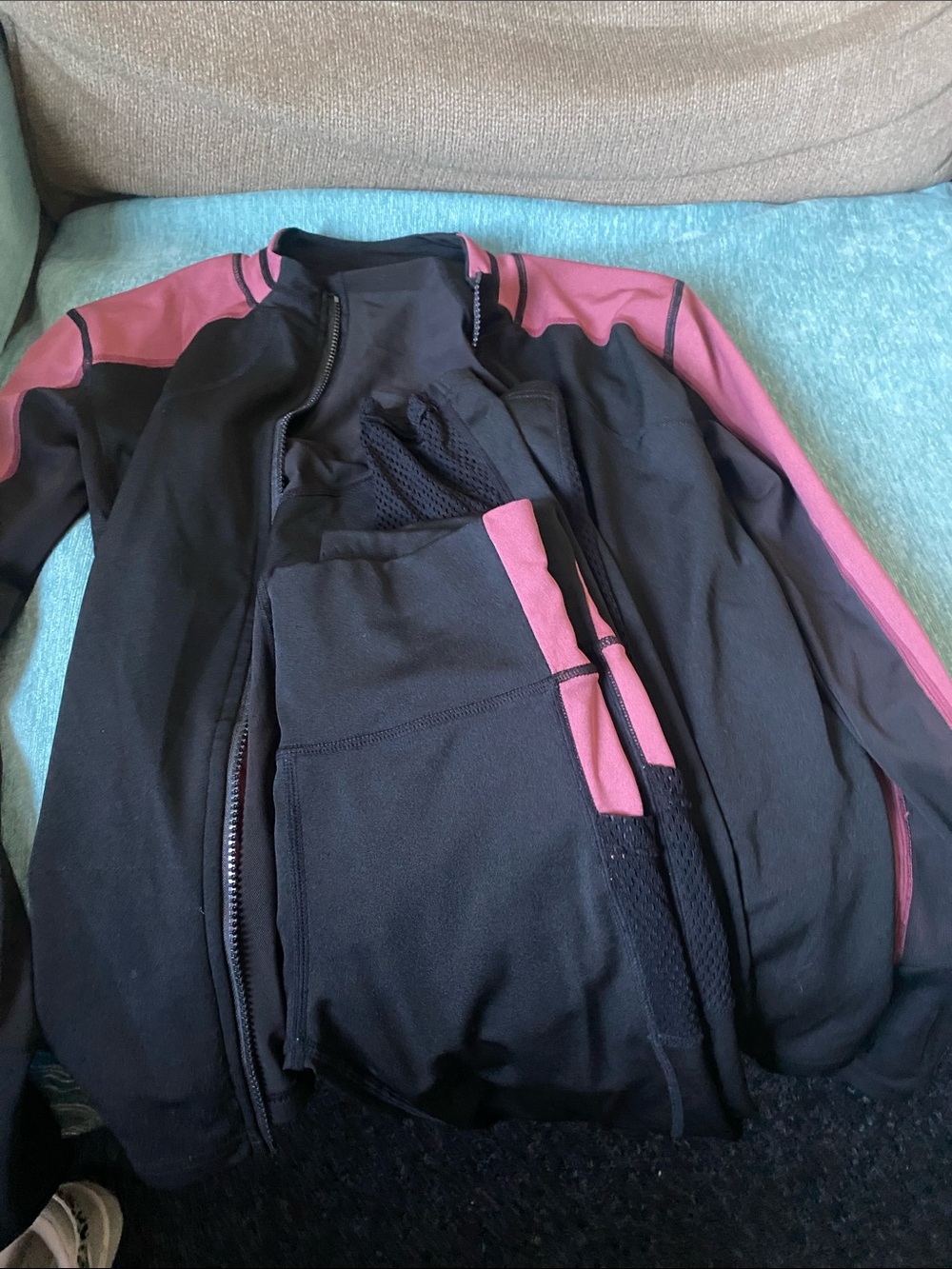 Women's Black Bomber Jacket with Pink Panels